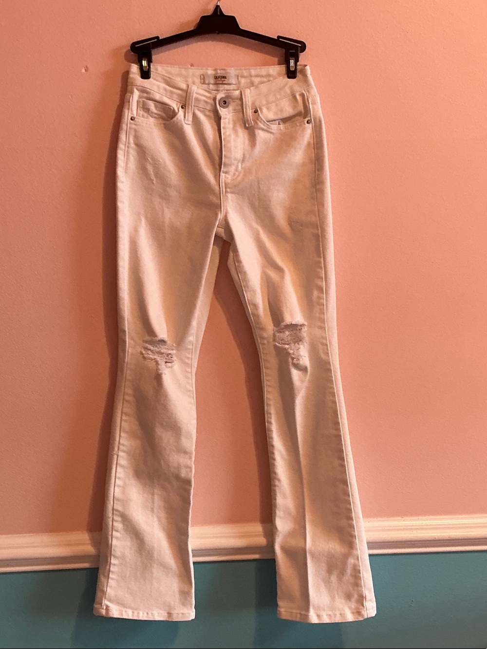 Distressed White Flare Jeans - Mid-Rise Wide Leg
